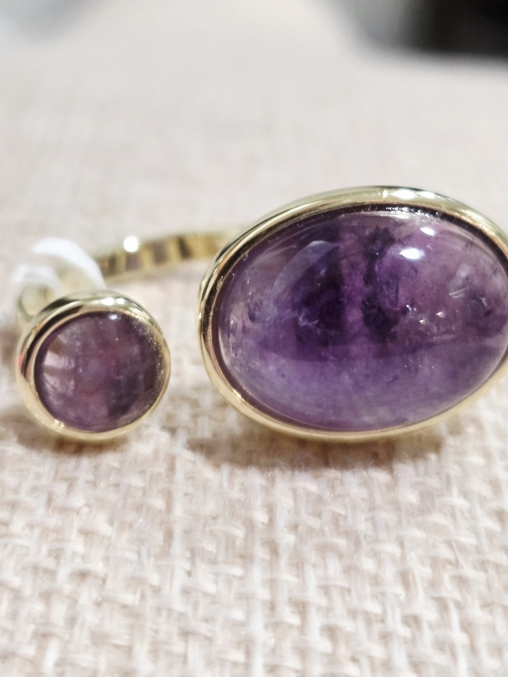 Gold Ring with Purple Amethyst Cabochon-Floating Style Fit